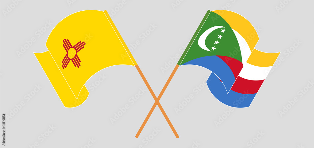 Crossed and waving flags of the State of New Mexico and Comoros Crossed and waving flags of the State of New Mexico and Comoros