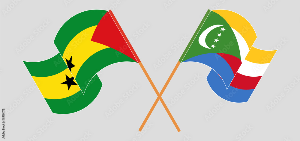 Crossed and waving flags of Sao Tome and Principe and Comoros Crossed and waving flags of Sao Tome and Principe and Comoros