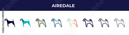airedale icon in 8 styles. line, filled, glyph, thin outline, colorful, stroke and gradient styles, airedale vector sign. symbol, logo illustration. different style icons set.