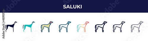 saluki icon in 8 styles. line  filled  glyph  thin outline  colorful  stroke and gradient styles  saluki vector sign. symbol  logo illustration. different style icons set.