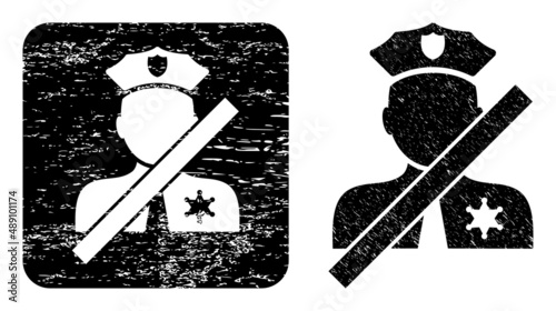 Vector closed police officer hole icon. Grunge closed police officer seal, done from icon and rounded square. Rounded square stamp seal have closed police officer hole inside.