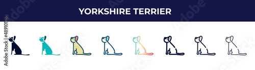 yorkshire terrier icon in 8 styles. line, filled, glyph, thin outline, colorful, stroke and gradient styles, yorkshire terrier vector sign. symbol, logo illustration. different style icons set.
