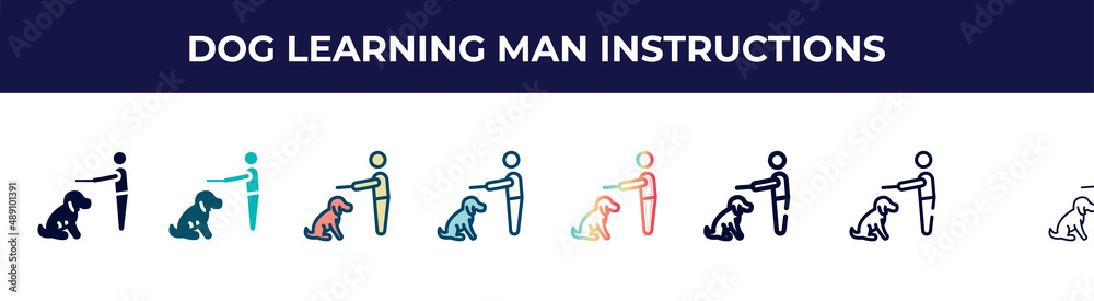 dog learning man instructions icon in 8 styles. line, filled, glyph, thin outline, colorful, stroke and gradient styles, dog learning man instructions vector sign. symbol, logo illustration. dog learning man instructions icon in 8 styles. line, filled, glyph, thin outline, colorful, stroke and gradient styles, dog learning man instructions vector sign. symbol, logo illustration.