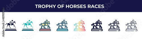 trophy of horses races icon in 8 styles. line, filled, glyph, thin outline, colorful, stroke and gradient styles, trophy of horses races vector sign. symbol, logo illustration. different style icons