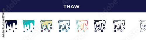 thaw icon in 8 styles. line, filled, glyph, thin outline, colorful, stroke and gradient styles, thaw vector sign. symbol, logo illustration. different style icons set.