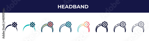 headband icon in 8 styles. line, filled, glyph, thin outline, colorful, stroke and gradient styles, headband vector sign. symbol, logo illustration. different style icons set.