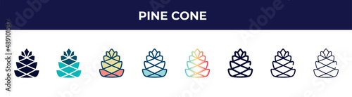 pine cone icon in 8 styles. line, filled, glyph, thin outline, colorful, stroke and gradient styles, pine cone vector sign. symbol, logo illustration. different style icons set.