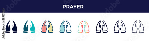 prayer icon in 8 styles. line  filled  glyph  thin outline  colorful  stroke and gradient styles  prayer vector sign. symbol  logo illustration. different style icons set.