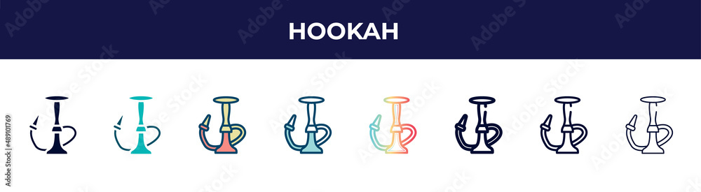 hookah icon in 8 styles. line, filled, glyph, thin outline, colorful, stroke and gradient styles, hookah vector sign. symbol, logo illustration. different style icons set. hookah icon in 8 styles. line, filled, glyph, thin outline, colorful, stroke and gradient styles, hookah vector sign. symbol, logo illustration. different style icons set.
