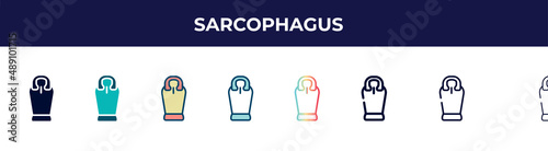 sarcophagus icon in 8 styles. line, filled, glyph, thin outline, colorful, stroke and gradient styles, sarcophagus vector sign. symbol, logo illustration. different style icons set.
