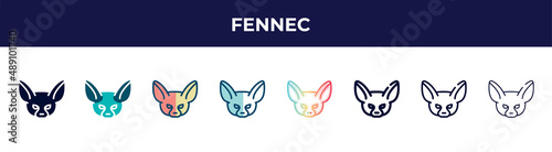 fennec icon in 8 styles. line, filled, glyph, thin outline, colorful, stroke and gradient styles, fennec vector sign. symbol, logo illustration. different style icons set.