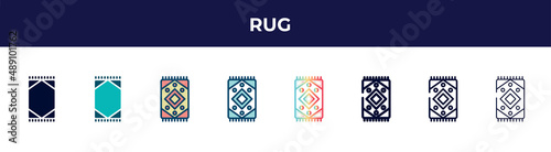 rug icon in 8 styles. line, filled, glyph, thin outline, colorful, stroke and gradient styles, rug vector sign. symbol, logo illustration. different style icons set.