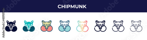 chipmunk icon in 8 styles. line, filled, glyph, thin outline, colorful, stroke and gradient styles, chipmunk vector sign. symbol, logo illustration. different style icons set.