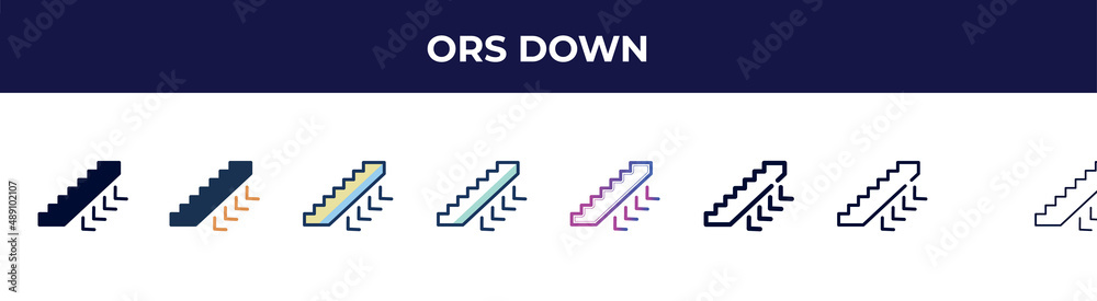 ors down icon in 8 styles. line, filled, glyph, thin outline, colorful, stroke and gradient styles, ors down vector sign. symbol, logo illustration. different style icons set. ors down icon in 8 styles. line, filled, glyph, thin outline, colorful, stroke and gradient styles, ors down vector sign. symbol, logo illustration. different style icons set.