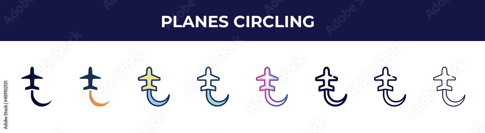 planes circling icon in 8 styles. line, filled, glyph, thin outline, colorful, stroke and gradient styles, planes circling vector sign. symbol, logo illustration. different style icons set. planes circling icon in 8 styles. line, filled, glyph, thin outline, colorful, stroke and gradient styles, planes circling vector sign. symbol, logo illustration. different style icons set.