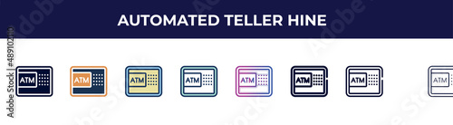 automated teller hine icon in 8 styles. line, filled, glyph, thin outline, colorful, stroke and gradient styles, automated teller hine vector sign. symbol, logo illustration. different style icons