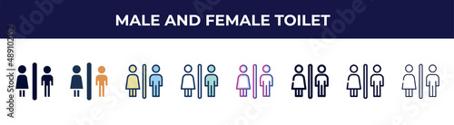male and female toilet icon in 8 styles. line  filled  glyph  thin outline  colorful  stroke and gradient styles  male and female toilet vector sign. symbol  logo illustration. different style icons