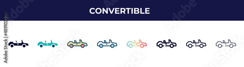 convertible icon in 8 styles. line  filled  glyph  thin outline  colorful  stroke and gradient styles  convertible vector sign. symbol  logo illustration. different style icons set.