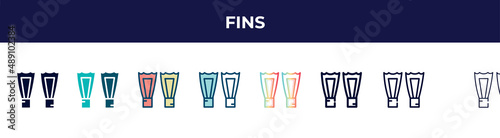 fins icon in 8 styles. line  filled  glyph  thin outline  colorful  stroke and gradient styles  fins vector sign. symbol  logo illustration. different style icons set.