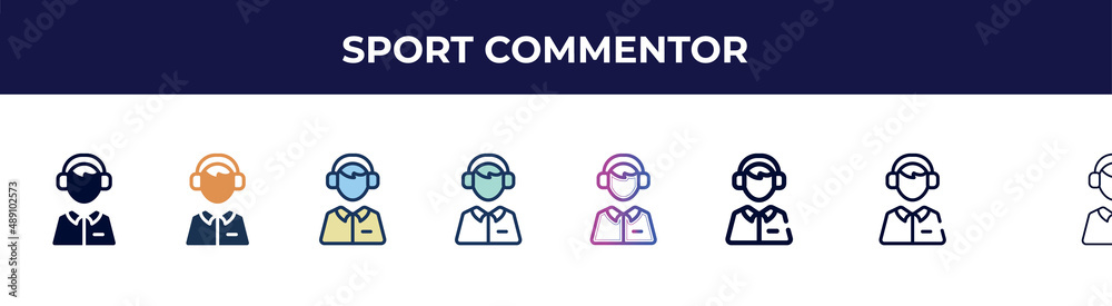 sport commentor icon in 8 styles. line, filled, glyph, thin outline, colorful, stroke and gradient styles, sport commentor vector sign. symbol, logo illustration. different style icons set. sport commentor icon in 8 styles. line, filled, glyph, thin outline, colorful, stroke and gradient styles, sport commentor vector sign. symbol, logo illustration. different style icons set.