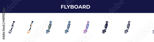 flyboard icon in 8 styles. line, filled, glyph, thin outline, colorful, stroke and gradient styles, flyboard vector sign. symbol, logo illustration. different style icons set. © VectorStockDesign