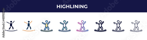 highlining icon in 8 styles. line, filled, glyph, thin outline, colorful, stroke and gradient styles, highlining vector sign. symbol, logo illustration. different style icons set.