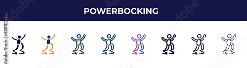 powerbocking icon in 8 styles. line, filled, glyph, thin outline, colorful, stroke and gradient styles, powerbocking vector sign. symbol, logo illustration. different style icons set.