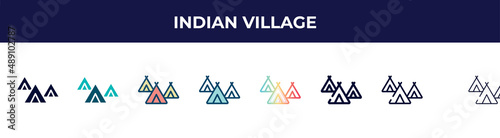 indian village icon in 8 styles. line, filled, glyph, thin outline, colorful, stroke and gradient styles, indian village vector sign. symbol, logo illustration. different style icons set.