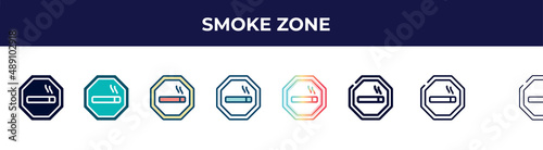 smoke zone icon in 8 styles. line, filled, glyph, thin outline, colorful, stroke and gradient styles, smoke zone vector sign. symbol, logo illustration. different style icons set.
