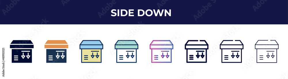 side down icon in 8 styles. line, filled, glyph, thin outline, colorful, stroke and gradient styles, side down vector sign. symbol, logo illustration. different style icons set. side down icon in 8 styles. line, filled, glyph, thin outline, colorful, stroke and gradient styles, side down vector sign. symbol, logo illustration. different style icons set.