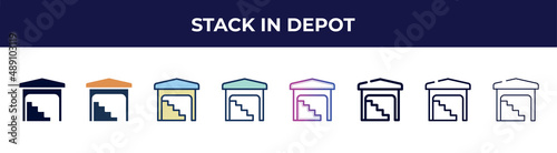 stack in depot icon in 8 styles. line, filled, glyph, thin outline, colorful, stroke and gradient styles, stack in depot vector sign. symbol, logo illustration. different style icons set.