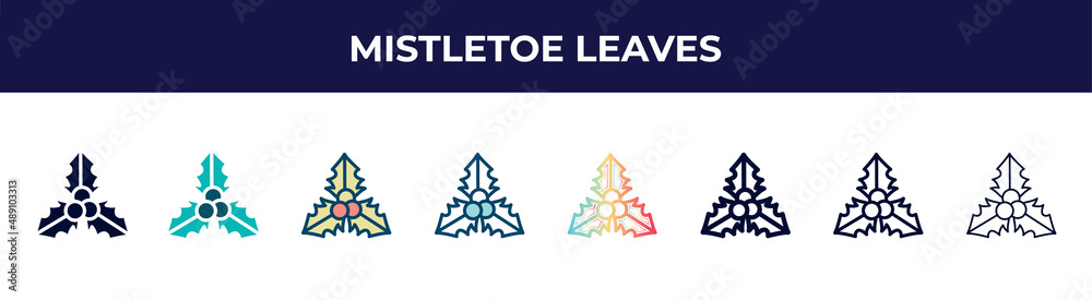 mistletoe leaves icon in 8 styles. line, filled, glyph, thin outline, colorful, stroke and gradient styles, mistletoe leaves vector sign. symbol, logo illustration. different style icons set.