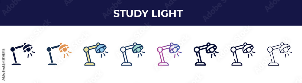 study light icon in 8 styles. line, filled, glyph, thin outline, colorful, stroke and gradient styles, study light vector sign. symbol, logo illustration. different style icons set. study light icon in 8 styles. line, filled, glyph, thin outline, colorful, stroke and gradient styles, study light vector sign. symbol, logo illustration. different style icons set.