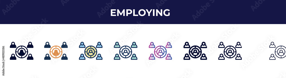 employing icon in 8 styles. line, filled, glyph, thin outline, colorful, stroke and gradient styles, employing vector sign. symbol, logo illustration. different style icons set.