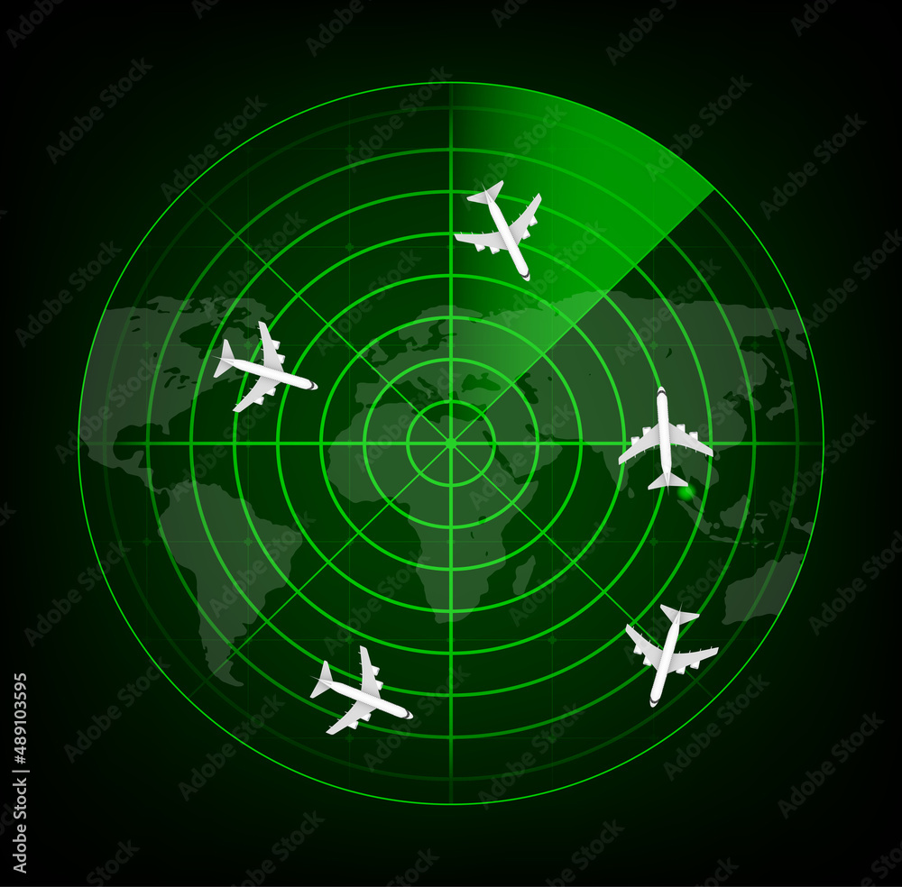 Realistic radar in searching. Radar screen with the aims. Vector stock illustration. Vector illustration