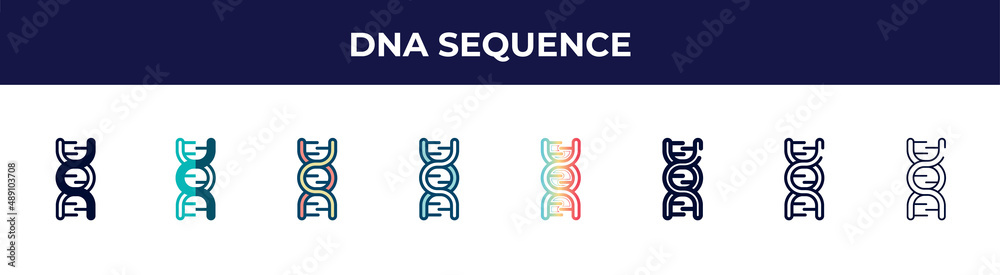 dna sequence icon in 8 styles. line, filled, glyph, thin outline, colorful, stroke and gradient styles, dna sequence vector sign. symbol, logo illustration. different style icons set. dna sequence icon in 8 styles. line, filled, glyph, thin outline, colorful, stroke and gradient styles, dna sequence vector sign. symbol, logo illustration. different style icons set.