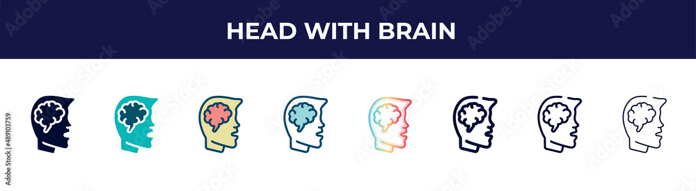 head with brain icon in 8 styles. line, filled, glyph, thin outline, colorful, stroke and gradient styles, head with brain vector sign. symbol, logo illustration. different style icons set. head with brain icon in 8 styles. line, filled, glyph, thin outline, colorful, stroke and gradient styles, head with brain vector sign. symbol, logo illustration. different style icons set.
