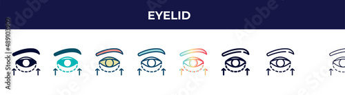 eyelid icon in 8 styles. line, filled, glyph, thin outline, colorful, stroke and gradient styles, eyelid vector sign. symbol, logo illustration. different style icons set.