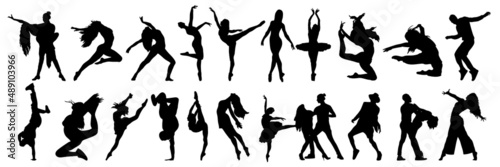 Fotografie, Obraz Dance silhouette , pack of dancer silhouettes