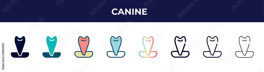 canine icon in 8 styles. line, filled, glyph, thin outline, colorful, stroke and gradient styles, canine vector sign. symbol, logo illustration. different style icons set. canine icon in 8 styles. line, filled, glyph, thin outline, colorful, stroke and gradient styles, canine vector sign. symbol, logo illustration. different style icons set.