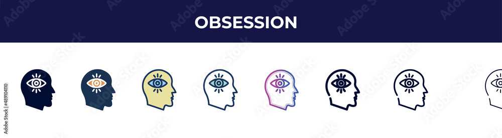 obsession icon in 8 styles. line, filled, glyph, thin outline, colorful, stroke and gradient styles, obsession vector sign. symbol, logo illustration. different style icons set. obsession icon in 8 styles. line, filled, glyph, thin outline, colorful, stroke and gradient styles, obsession vector sign. symbol, logo illustration. different style icons set.