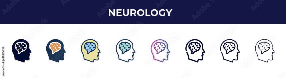 neurology icon in 8 styles. line, filled, glyph, thin outline, colorful, stroke and gradient styles, neurology vector sign. symbol, logo illustration. different style icons set. neurology icon in 8 styles. line, filled, glyph, thin outline, colorful, stroke and gradient styles, neurology vector sign. symbol, logo illustration. different style icons set.