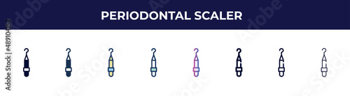 periodontal scaler icon in 8 styles. line, filled, glyph, thin outline, colorful, stroke and gradient styles, periodontal scaler vector sign. symbol, logo illustration. different style icons set.