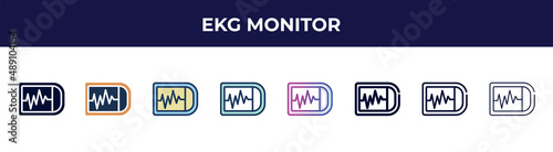 ekg monitor icon in 8 styles. line, filled, glyph, thin outline, colorful, stroke and gradient styles, ekg monitor vector sign. symbol, logo illustration. different style icons set.