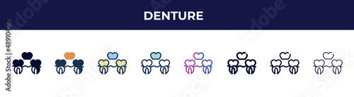 denture icon in 8 styles. line, filled, glyph, thin outline, colorful, stroke and gradient styles, denture vector sign. symbol, logo illustration. different style icons set.
