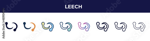 leech icon in 8 styles. line, filled, glyph, thin outline, colorful, stroke and gradient styles, leech vector sign. symbol, logo illustration. different style icons set.