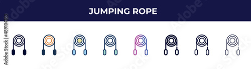 jumping rope icon in 8 styles. line, filled, glyph, thin outline, colorful, stroke and gradient styles, jumping rope vector sign. symbol, logo illustration. different style icons set.