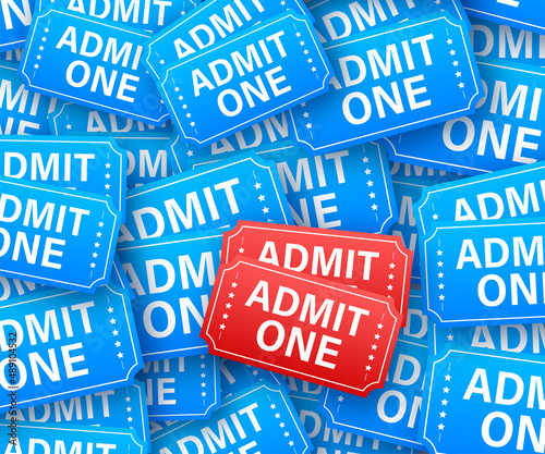 Realistic blue show ticket sticker style pattern. Old premium cinema entrance tickets