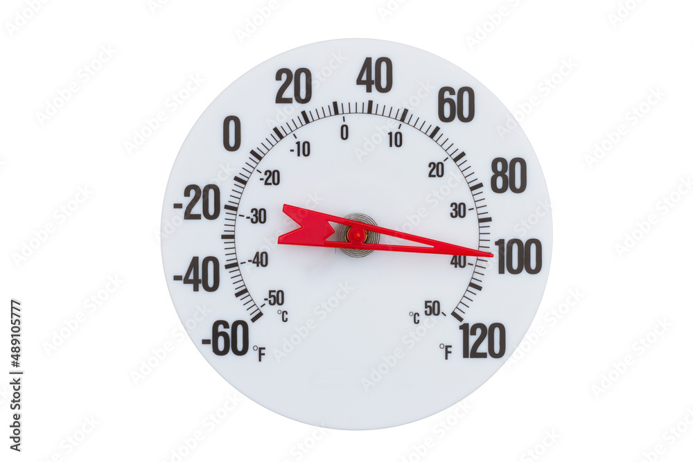 Thermometer at one hundred degrees Fahrenheit isolated for your summer or hot message