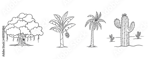 Set various hand drawn trees vector clip art on white background 